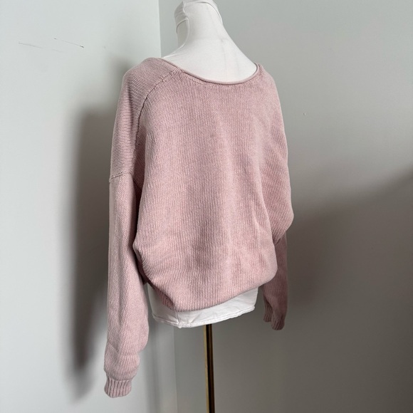 Free People Pink Oversized Cropped Sweater Knit Slouchy Pullover S - Picture 4 of 7